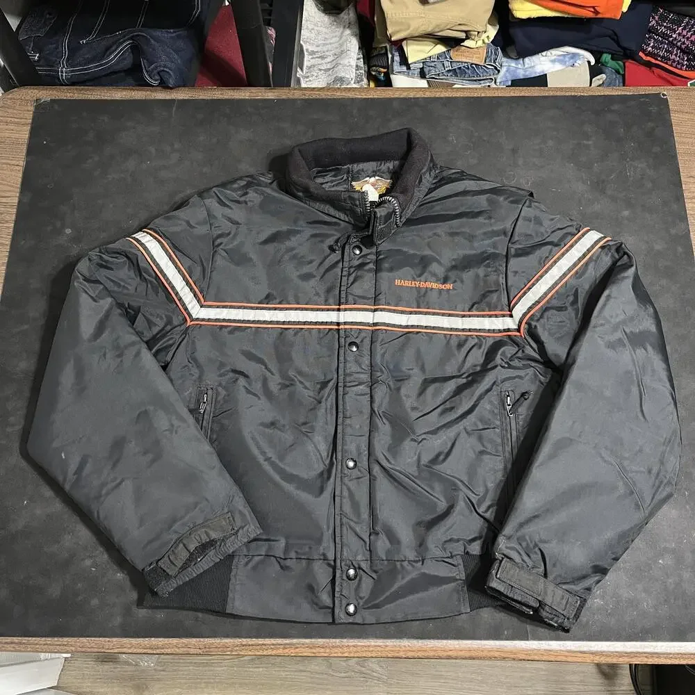 Vintage Harley Davidson Bomber Jacket Men 70s XL Black USA Motorcycle Riding AMG